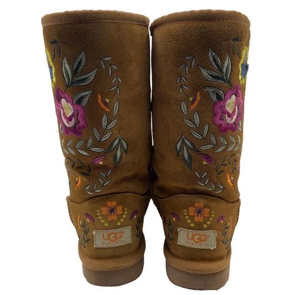 UGG Women's Juliette Embroidered Boots Chestnut Suede Brown Size 7 - Picture 6 of 11